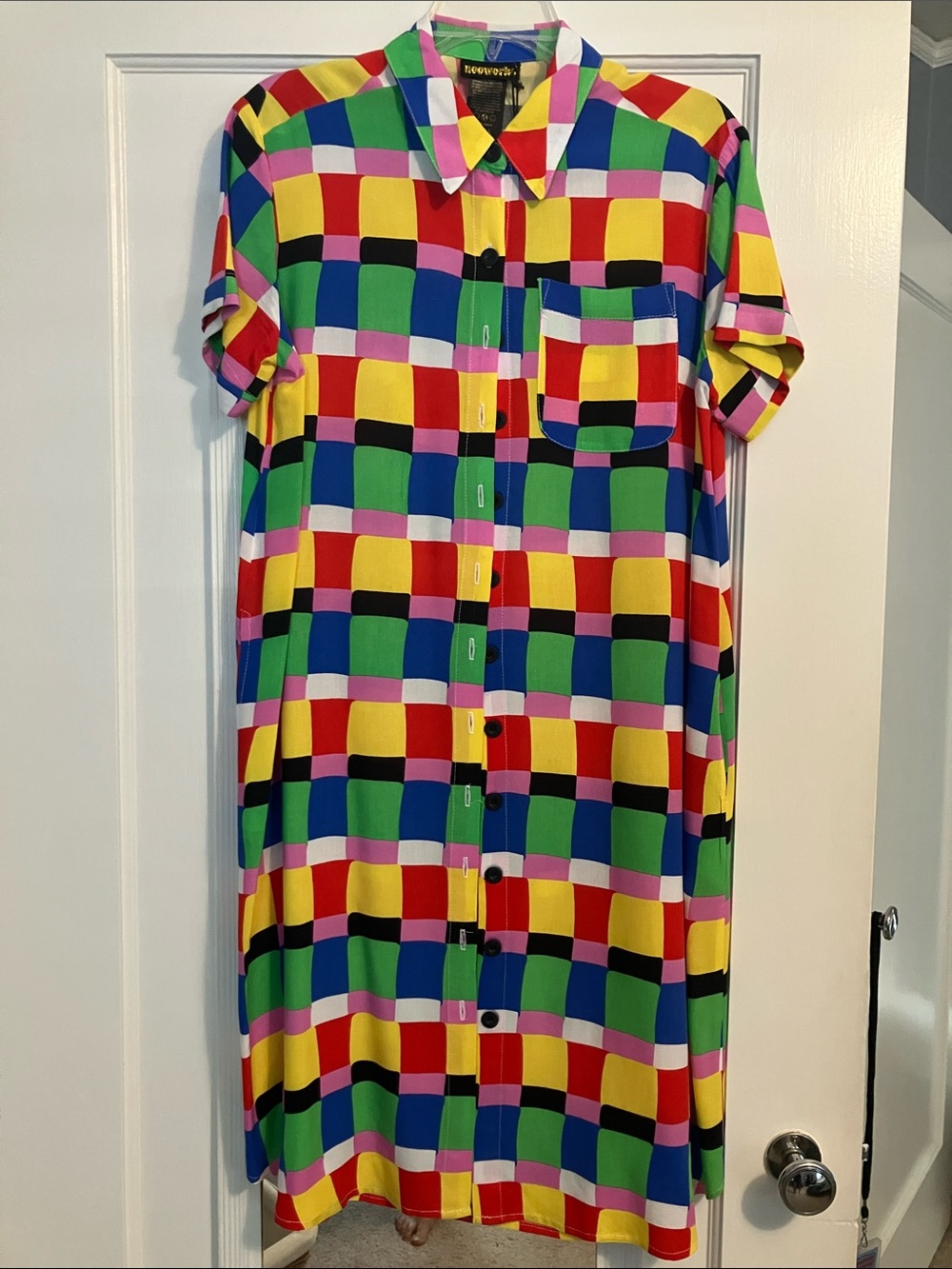 Nooworks River Check Button-Front Midi Dress Small Xs-Small 2-4 NWT